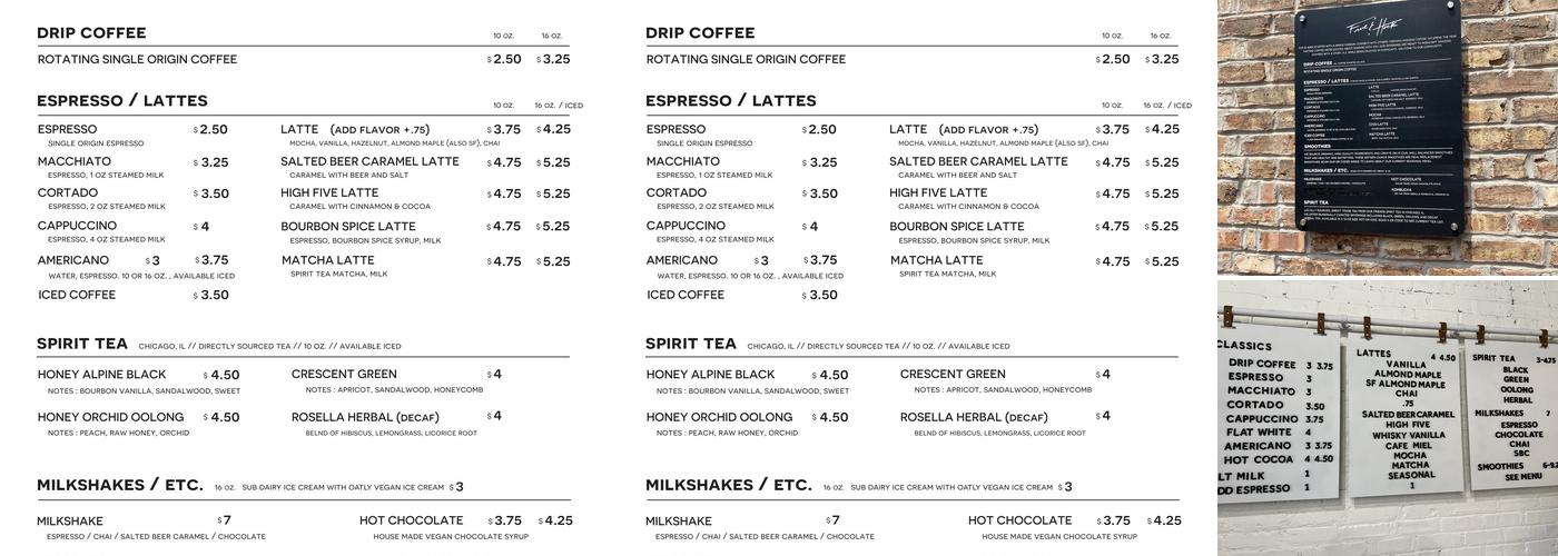 Five & Hoek Coffee Menu