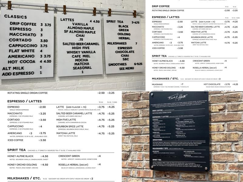 Five & Hoek Coffee Menu