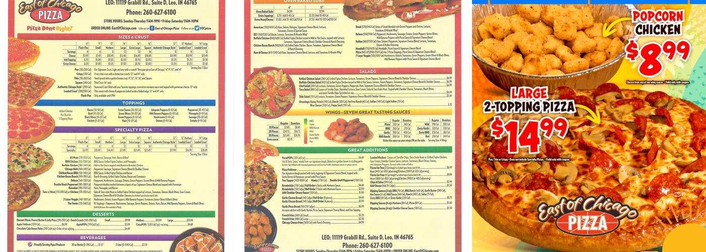 East of Chicago Menu