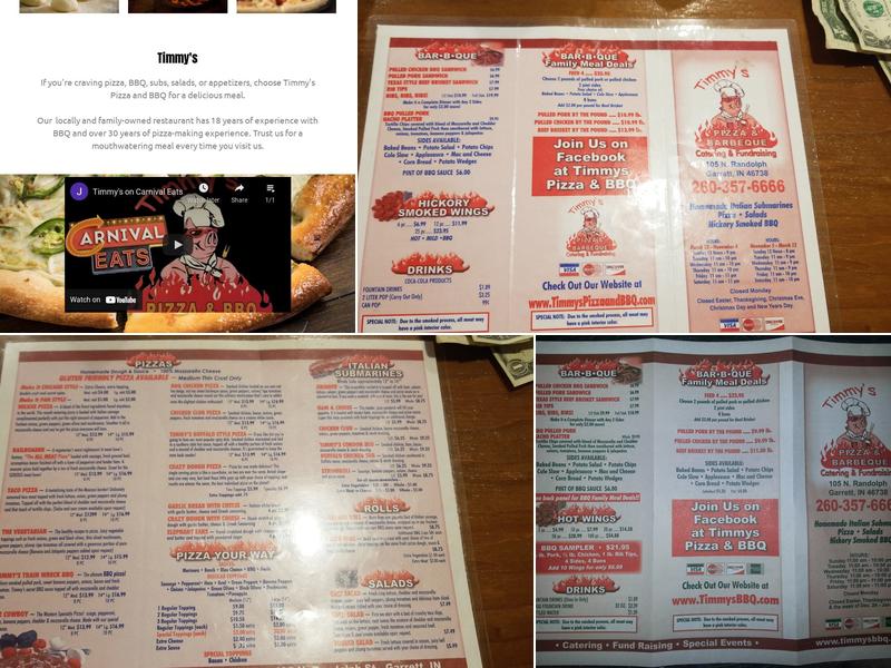 Timmy's Pizza & BBQ Garrett Menu