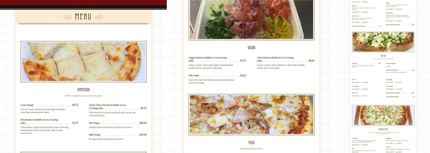 Lexy's Pizza Menu