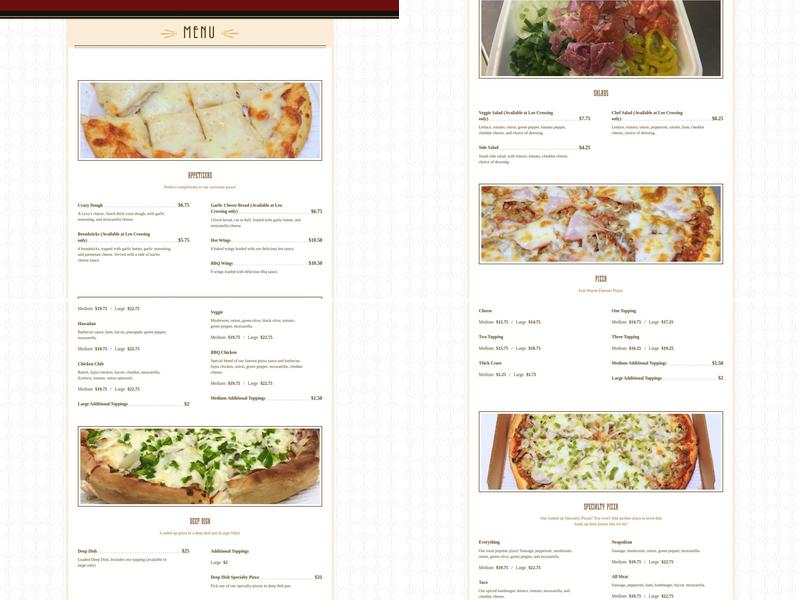 Lexy's Pizza Menu
