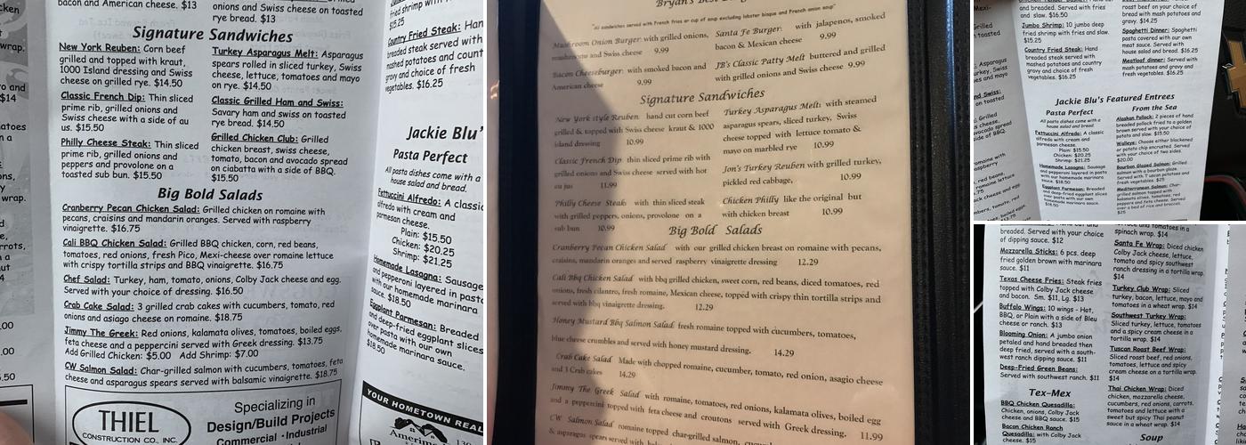 Jackie Blu's Menu
