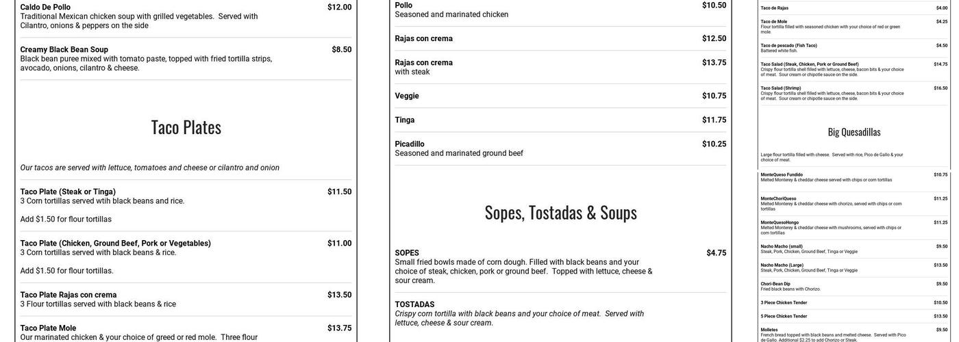 Montecasino Mexican Grill and Bar Menu