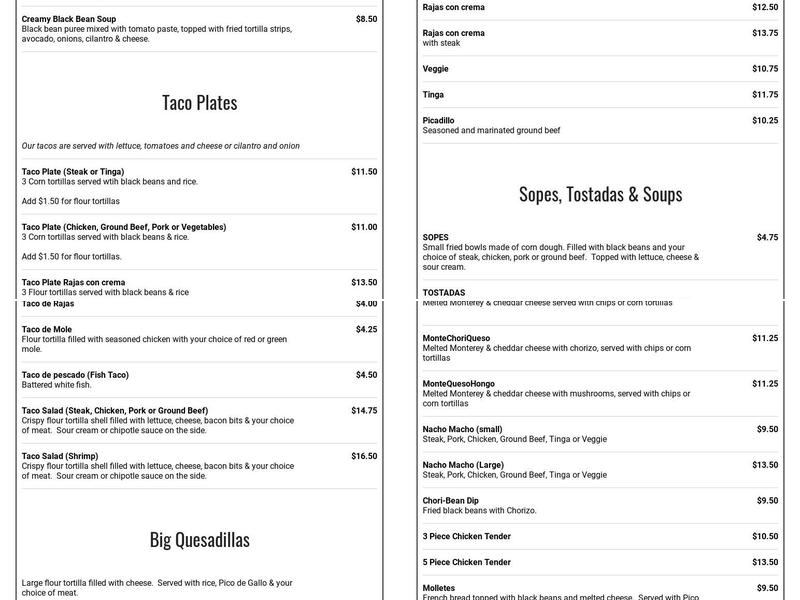 Montecasino Mexican Grill and Bar Menu