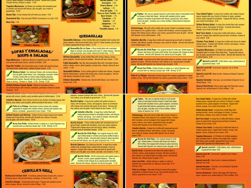 Cebolla's Mexican Grill Menu