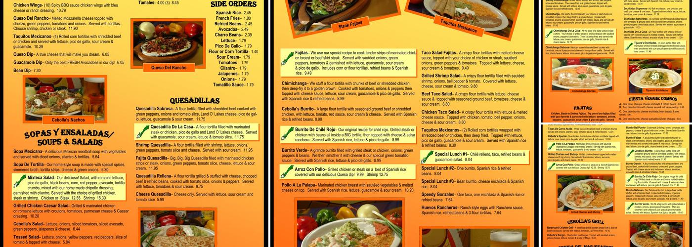 Cebollas Mexican Grill Menu