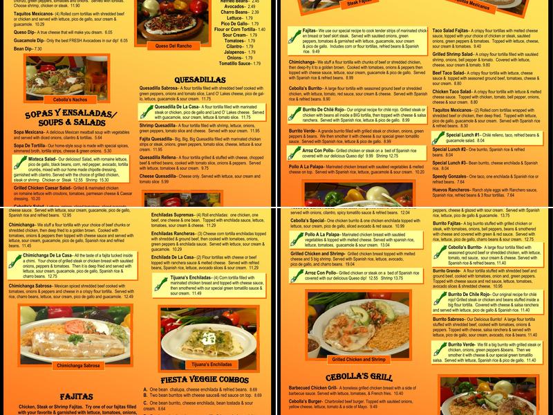Cebollas Mexican Grill Menu