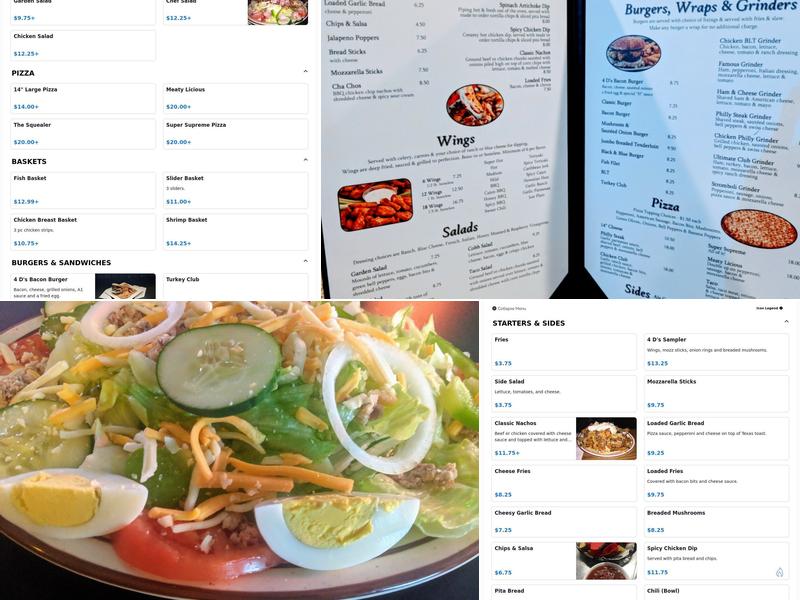 Four D's Bar & Grill Menu