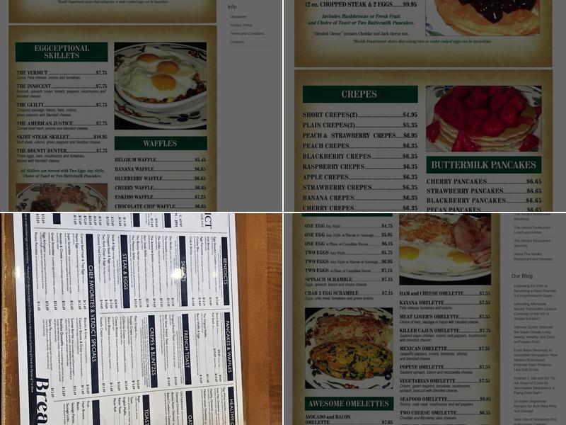 Verdict Restaurant Menu