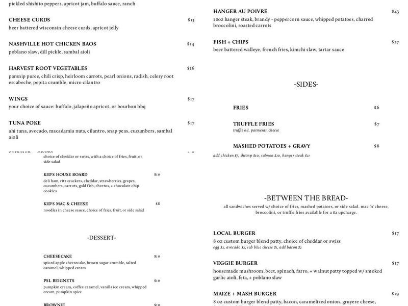 Maize + Mash Menu