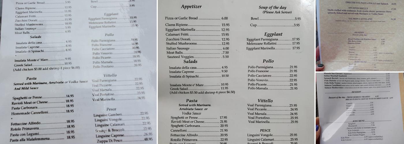 Marinella Italian Restaurant Menu