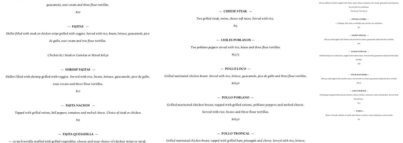 Mi Ranchito Menu
