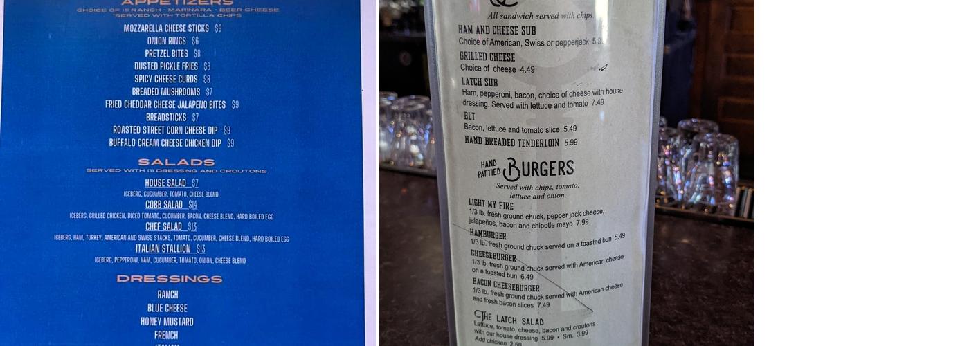 Latch String Bar & Grill Menu