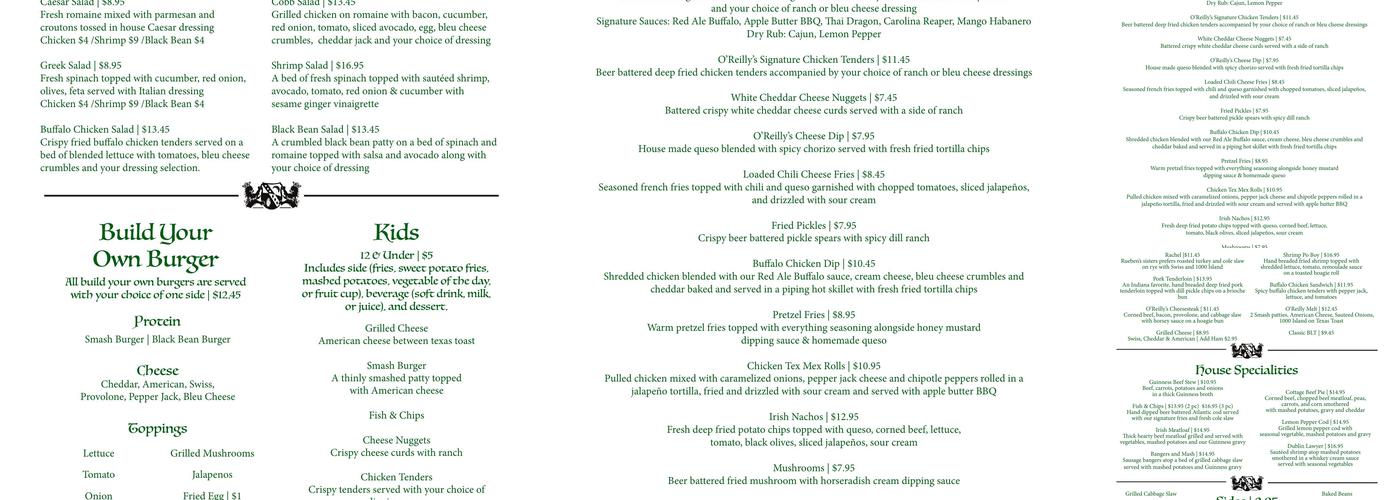 O'Reilly's Irish Pub & Restaurant Menu