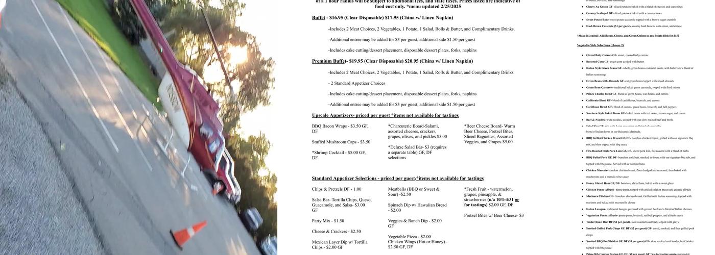 Grants Reception Hall Menu