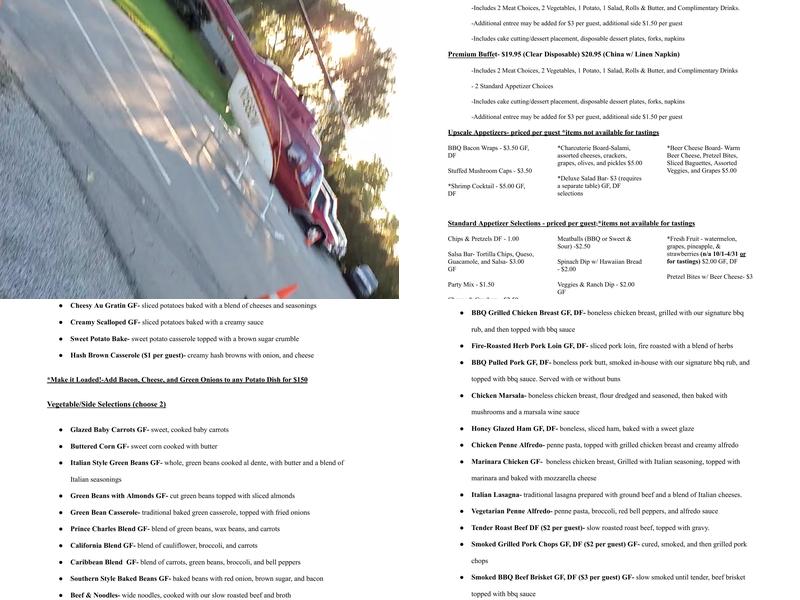 Grants Reception Hall Menu