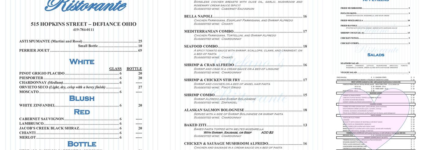 Stefano's Menu