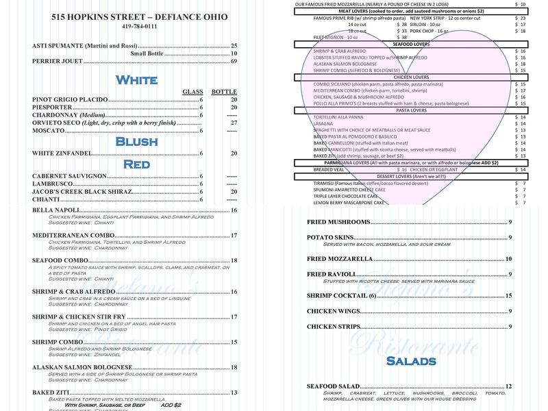 Stefano's Menu