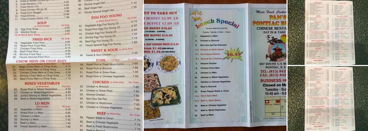 Pontiac Buffet Menu
