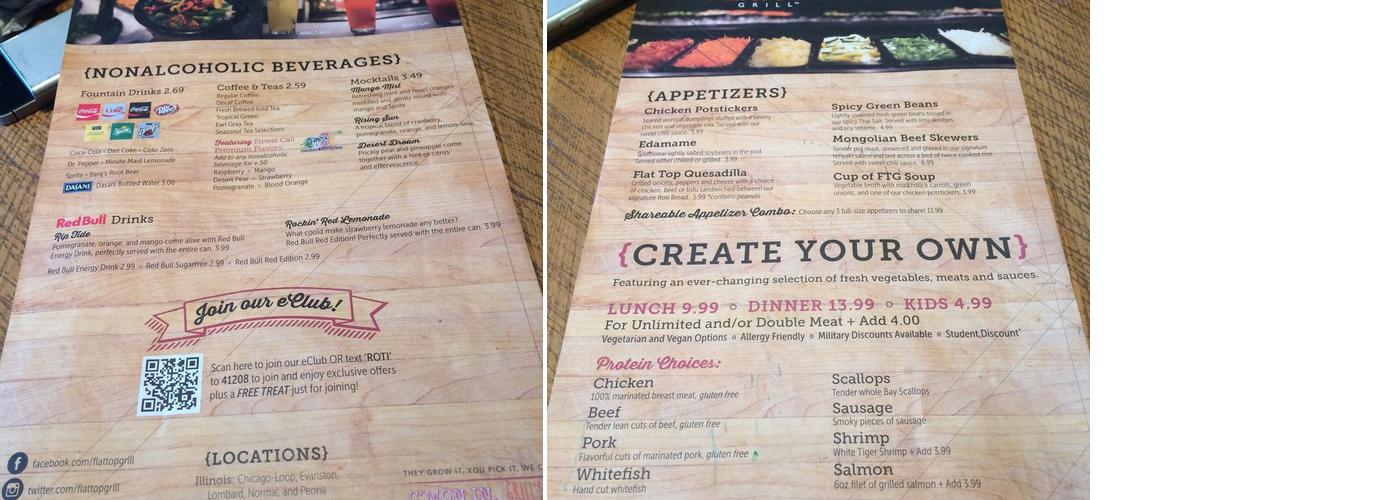 Flat Top Grill Menu