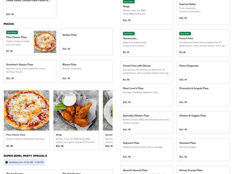 Gerard’s Pizza & Pasta Menu