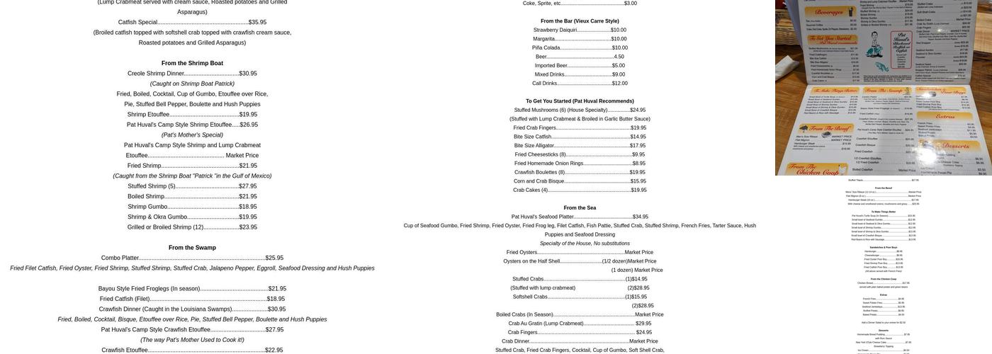 Pat's Fisherman's Wharf Restaurant Menu