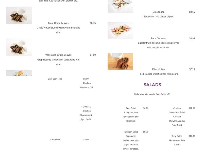 Zeus Menu