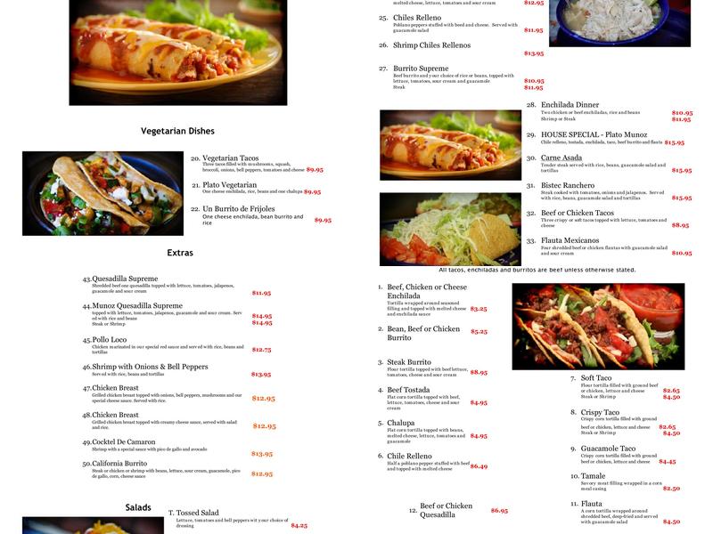 Munoz Mexican Grill Menu