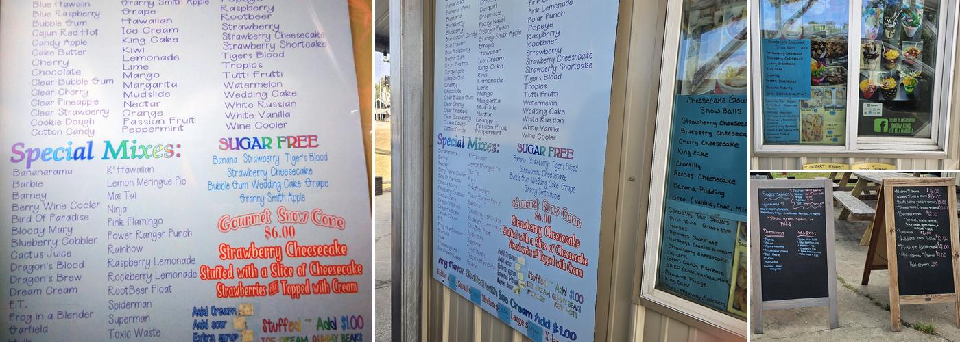Glenmora Snow Cone Stand Menu