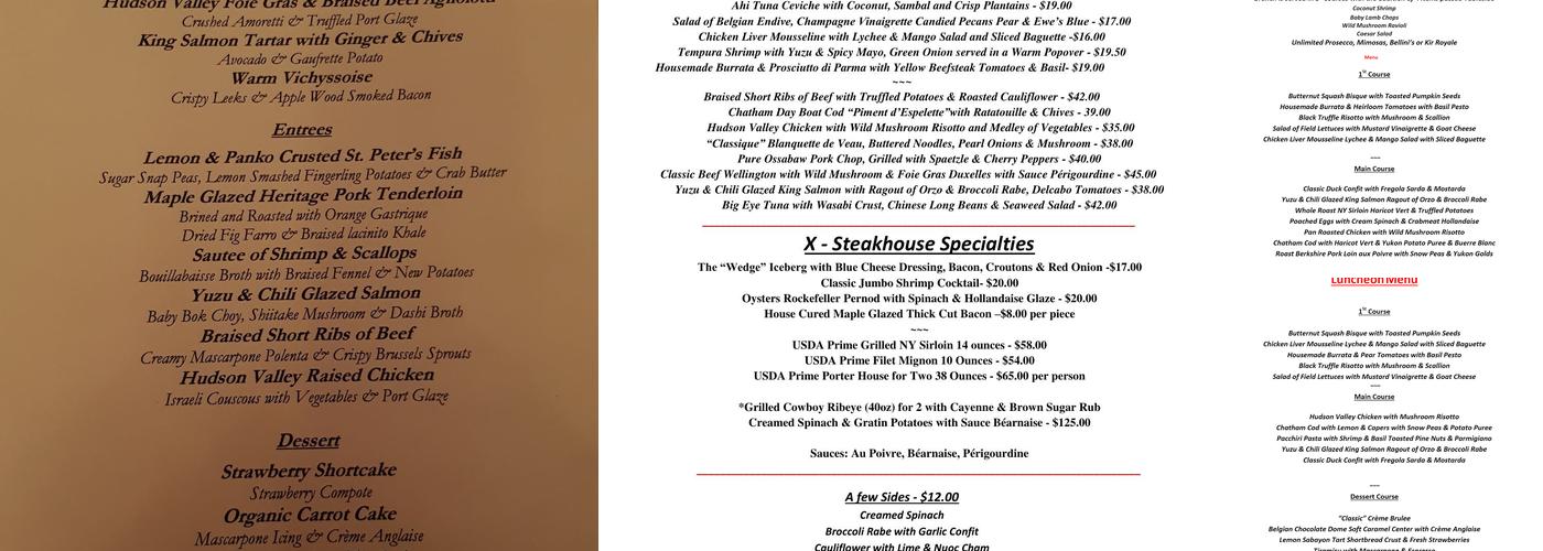 Restaurant X & Bully Boy Bar Menu