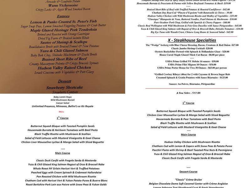 Restaurant X & Bully Boy Bar Menu