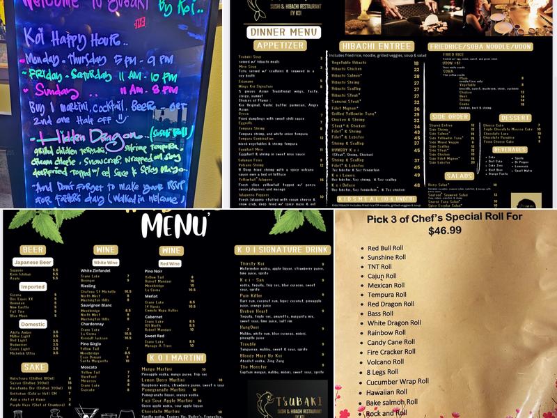 Tsubaki Sushi & Hibachi by Koi Menu