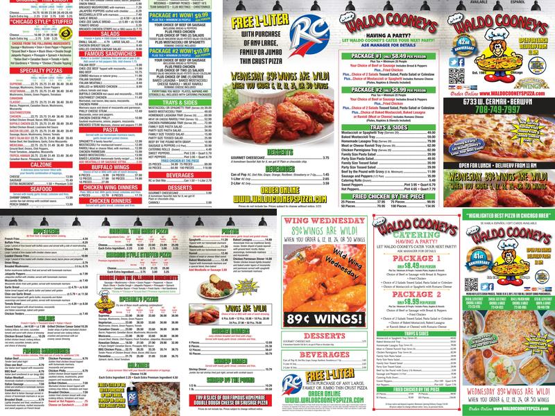 Waldo Cooney's Pizza Menu