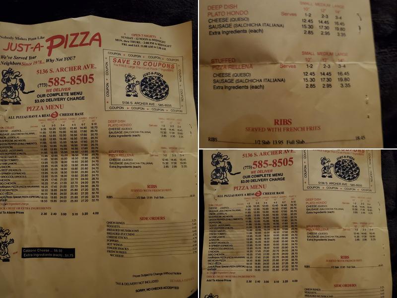 Just-A-Pizza Menu