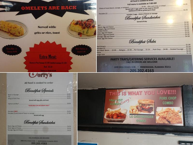 Corry's Restaurant Menu