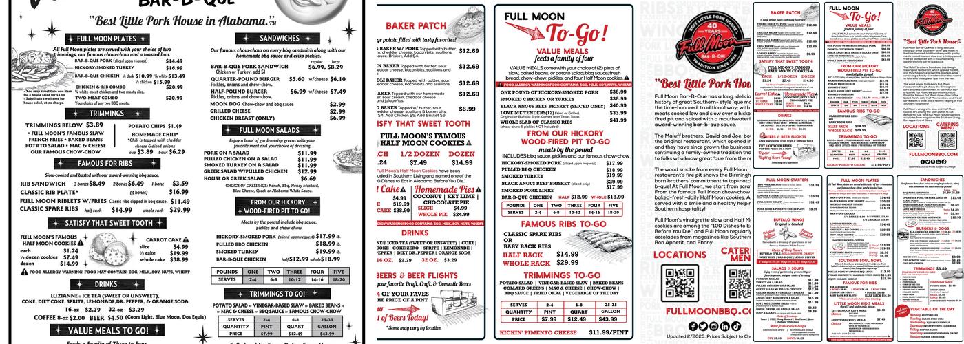 Full Moon Bar-B-Que Menu