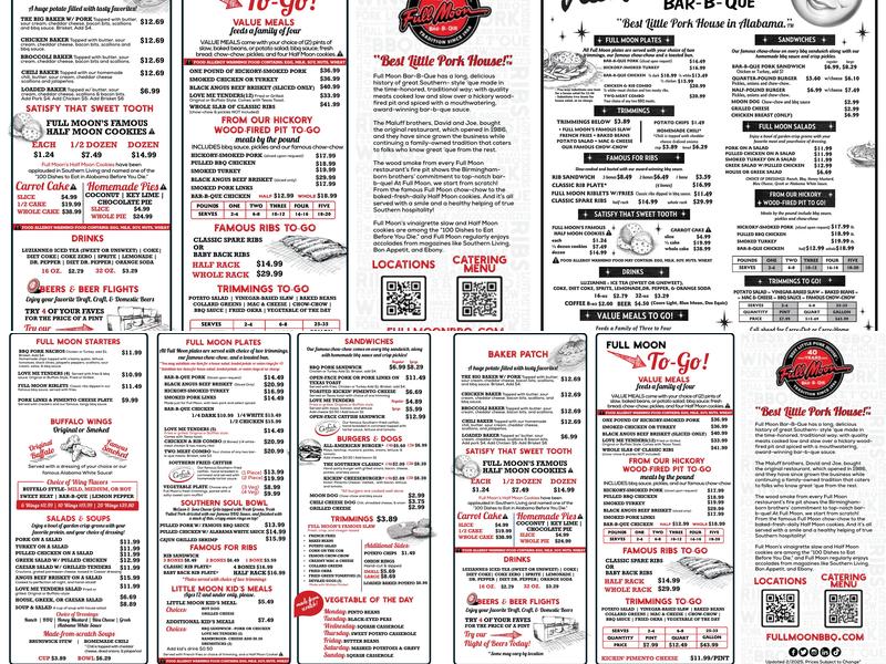 Full Moon Bar-B-Que Menu