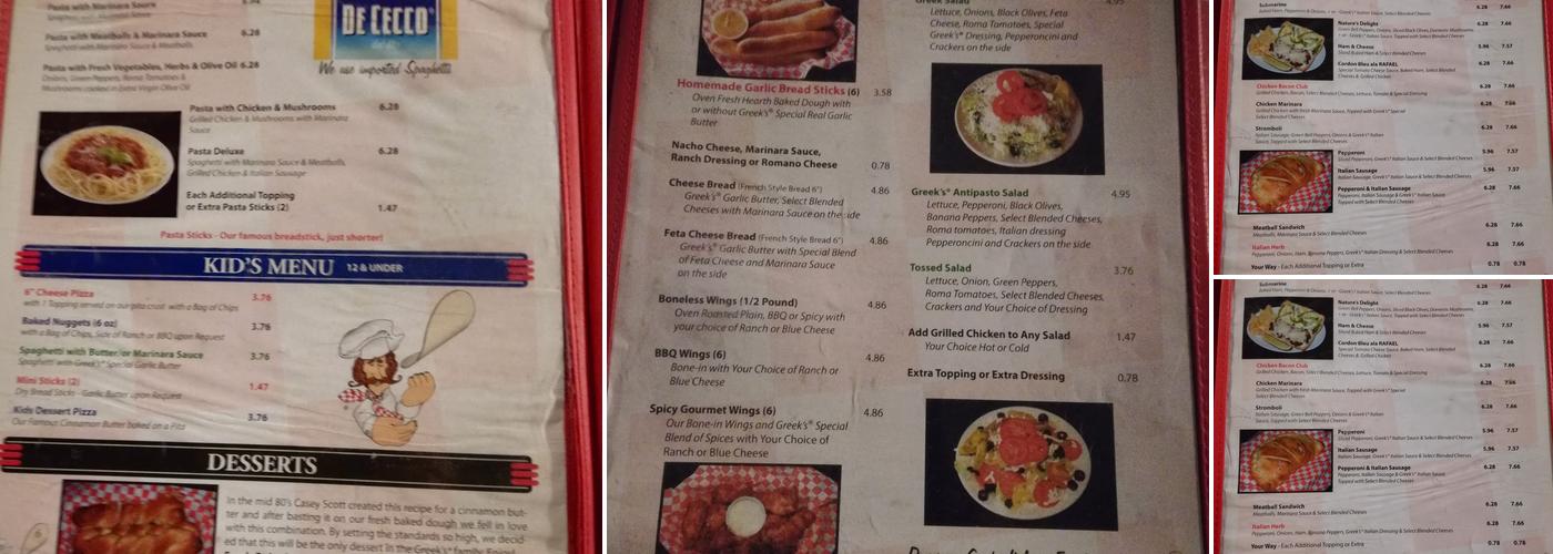 Greek's Pizzeria Menu