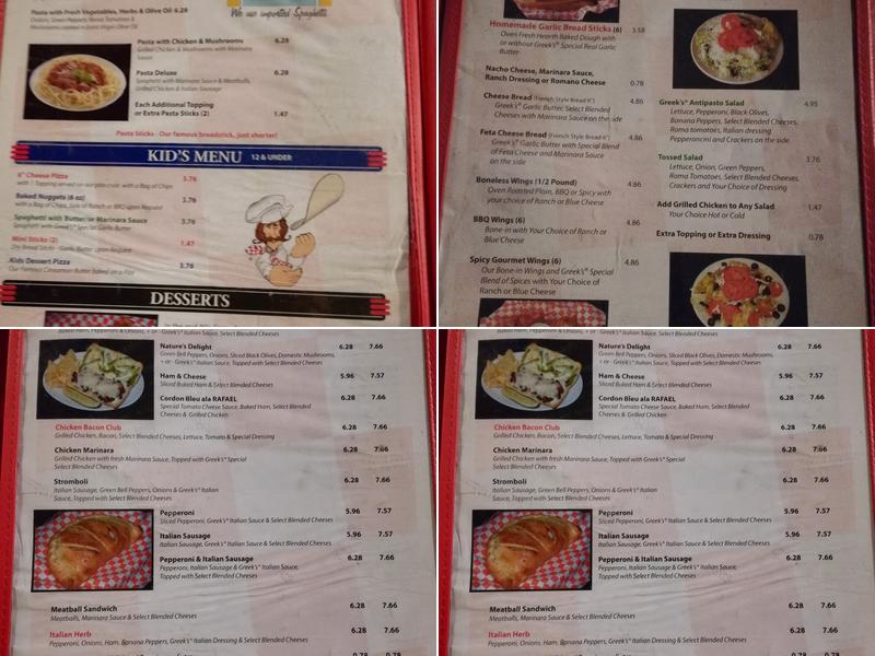 Greek's Pizzeria Menu