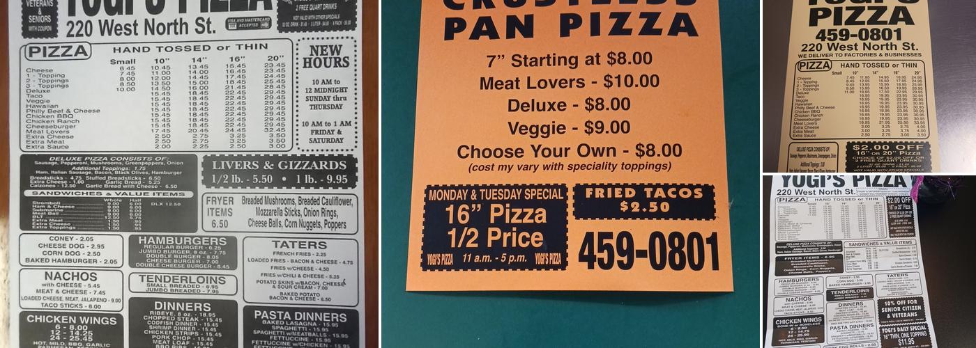 Yogis Pizza Menu
