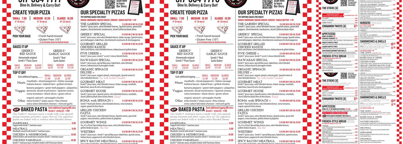 Greek's Pizzeria of Westfield Menu