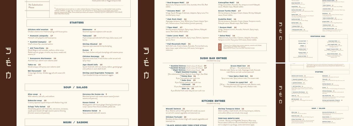 SEN Sushi Bar Menu