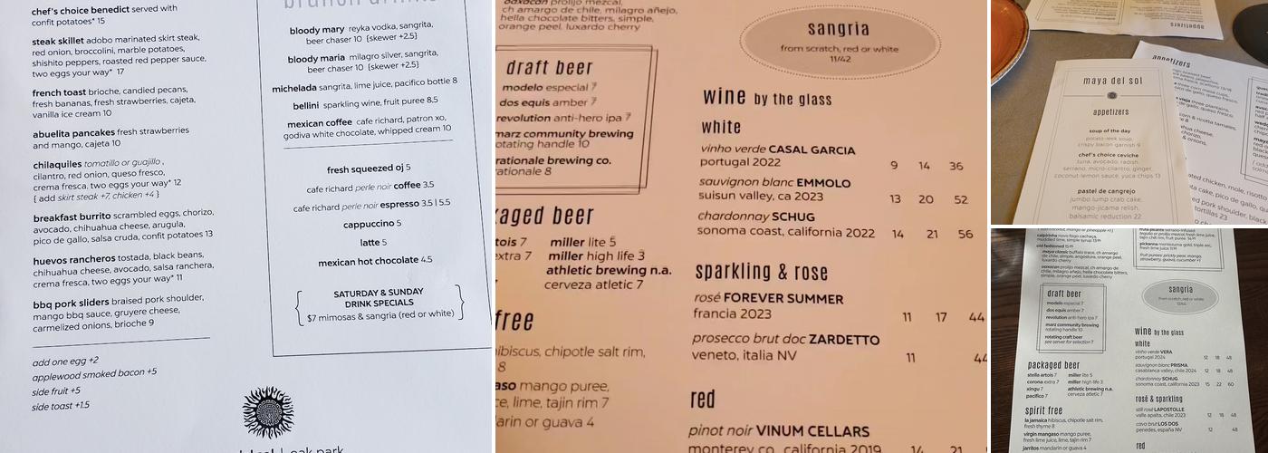 Maya Del Sol Menu