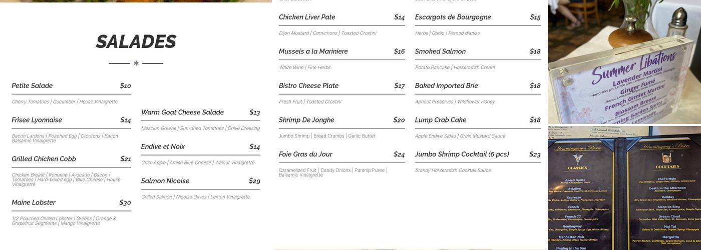 Hemmingway's Bistro Menu