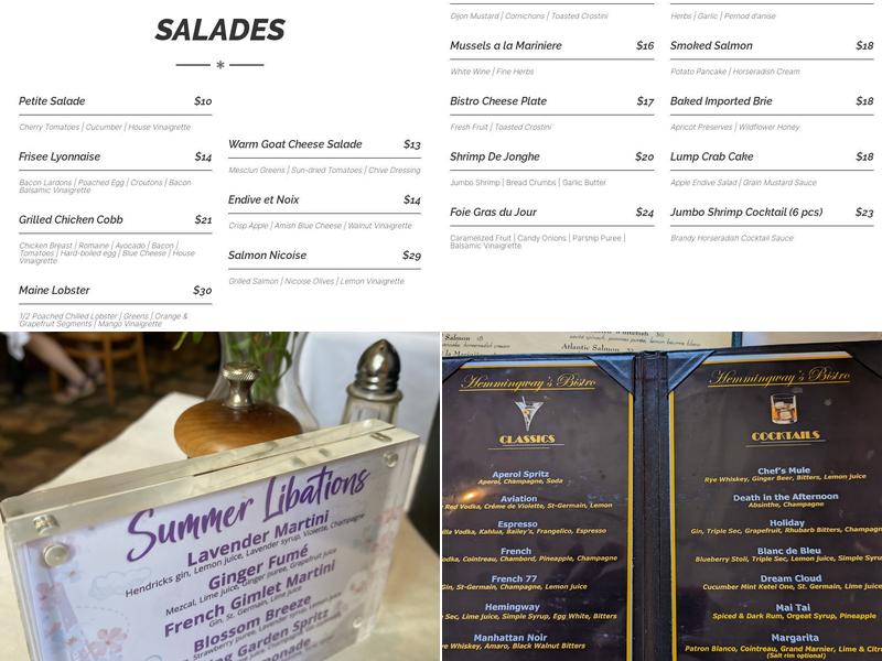 Hemmingway's Bistro Menu