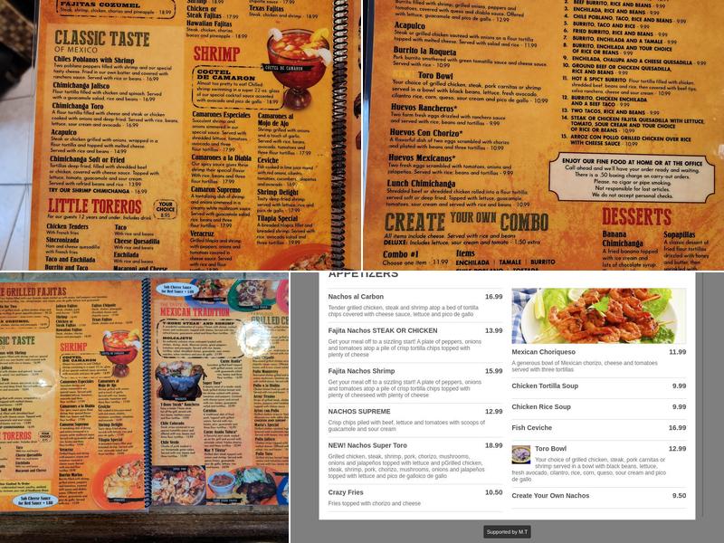 The Toros Menu