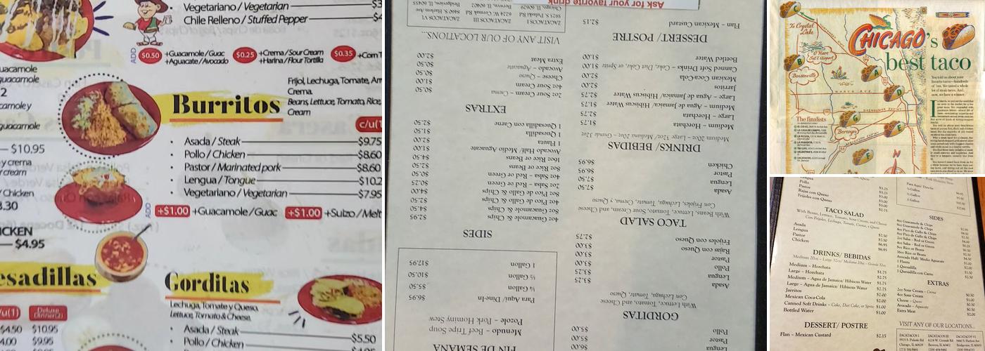 Zacatacos Menu