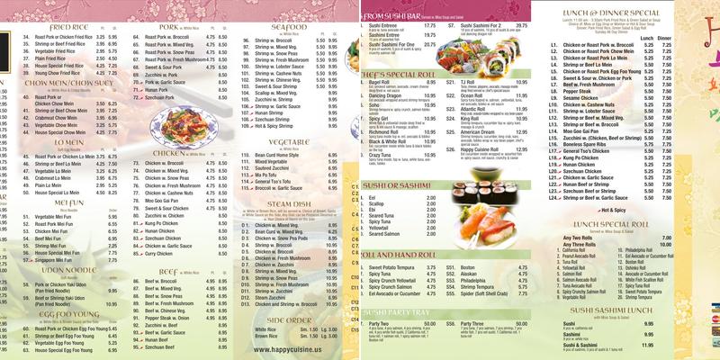 Happy Cuisine Menu