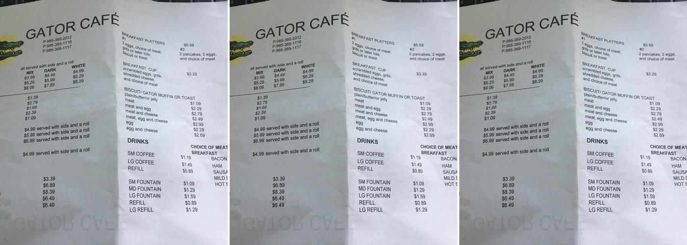 Gator Corner Menu